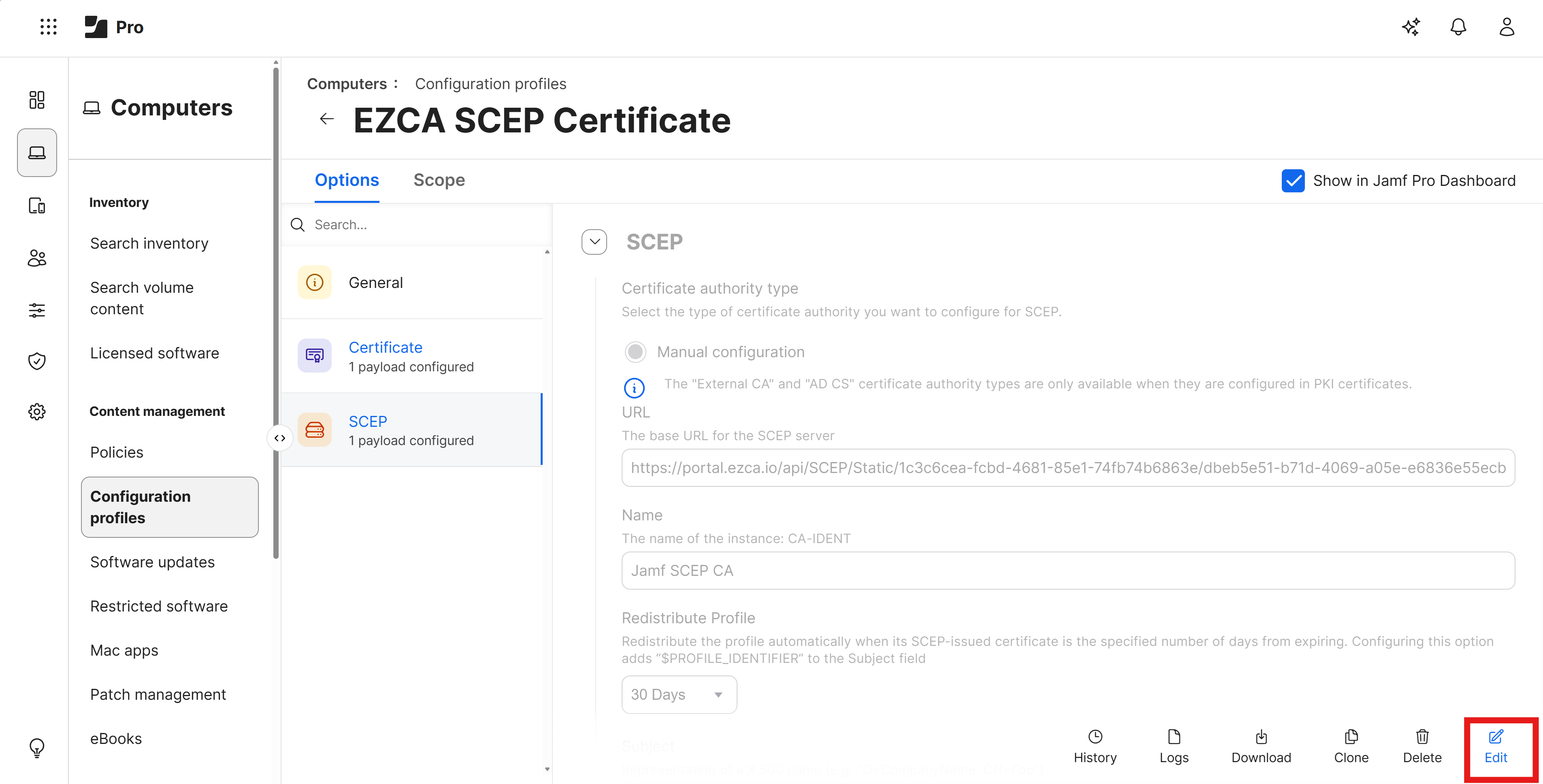 Edit Configuration Profile in Jamf Pro
