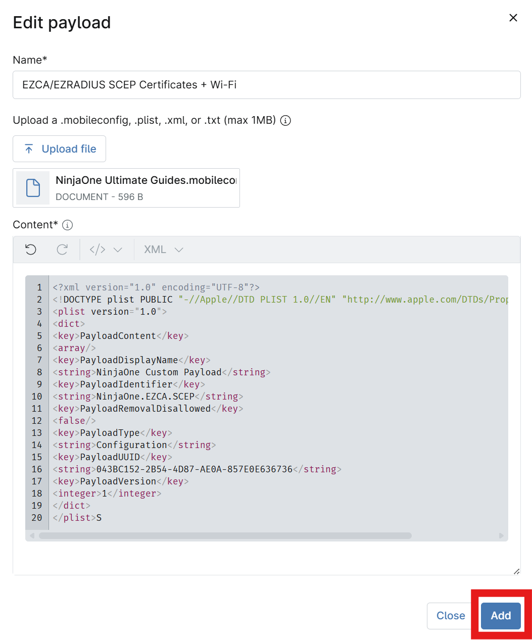 Add Custom Payload to NinjaOne Agent Policy