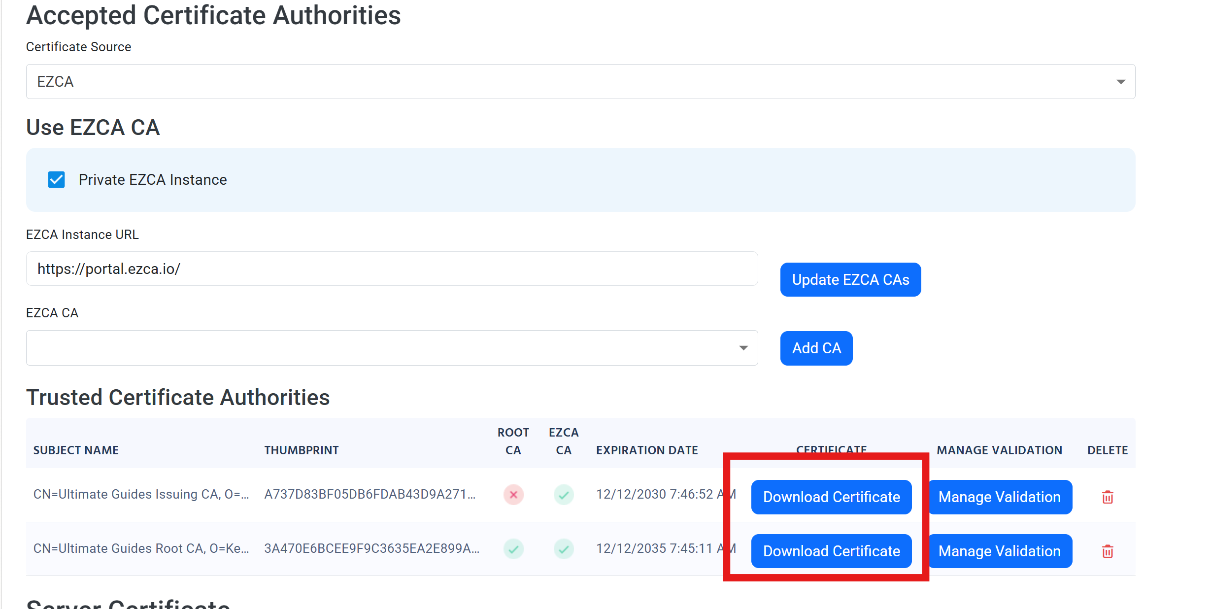Download CA Certificate from EZRADIUS Portal