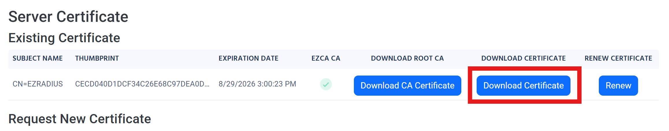 Download EZRADIUS Server Certificate from EZRADIUS Portal