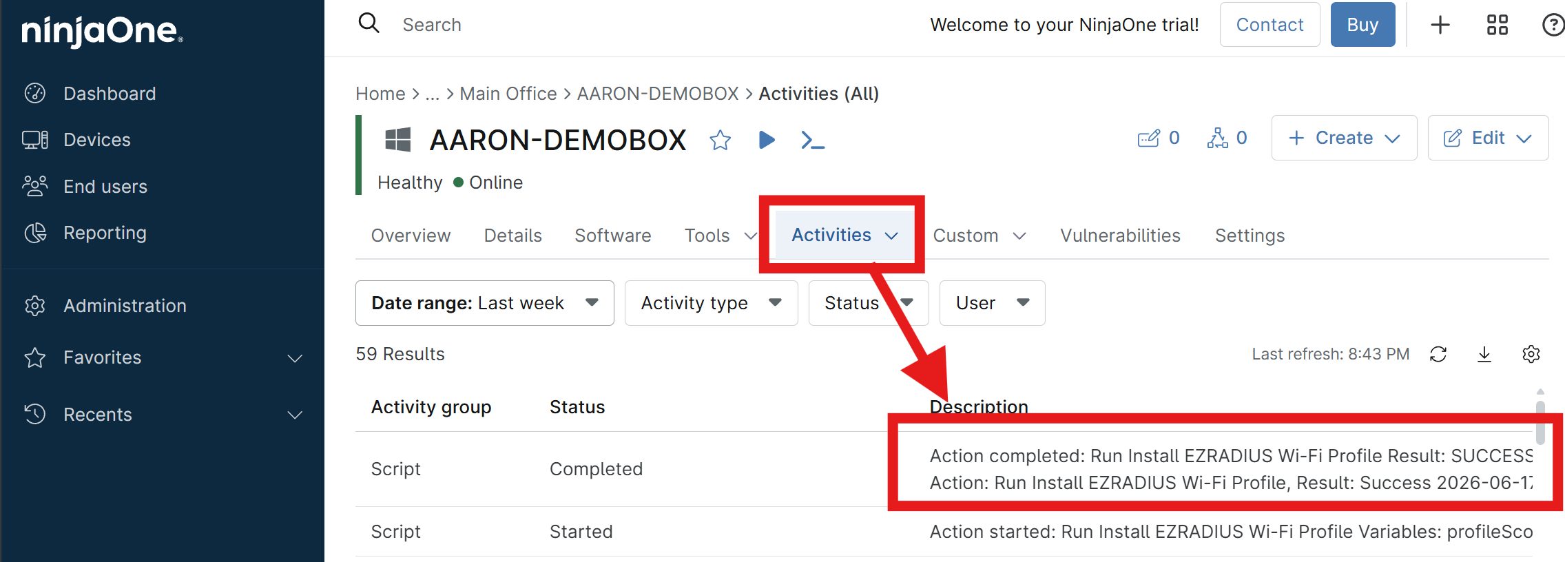NinjaOne Device Activity Logs