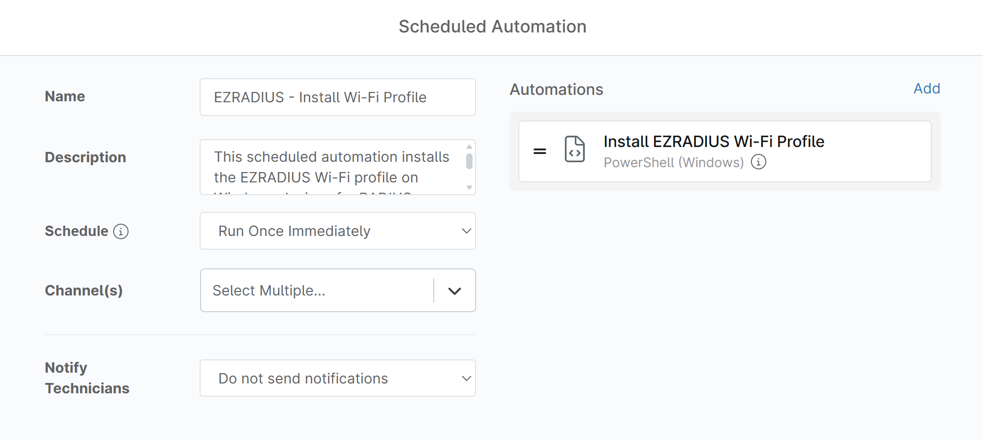 Add Wi-Fi Profile Installation Script to NinjaOne Windows Policy
