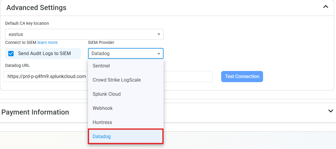 Set Datadog as the SIEM in EZSSH
