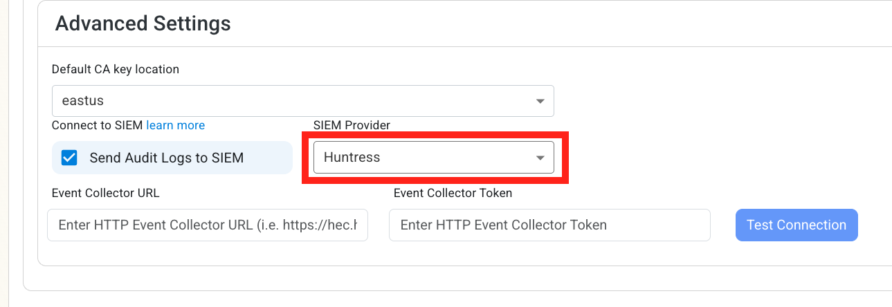 Set Huntress as the SIEM in EZSSH