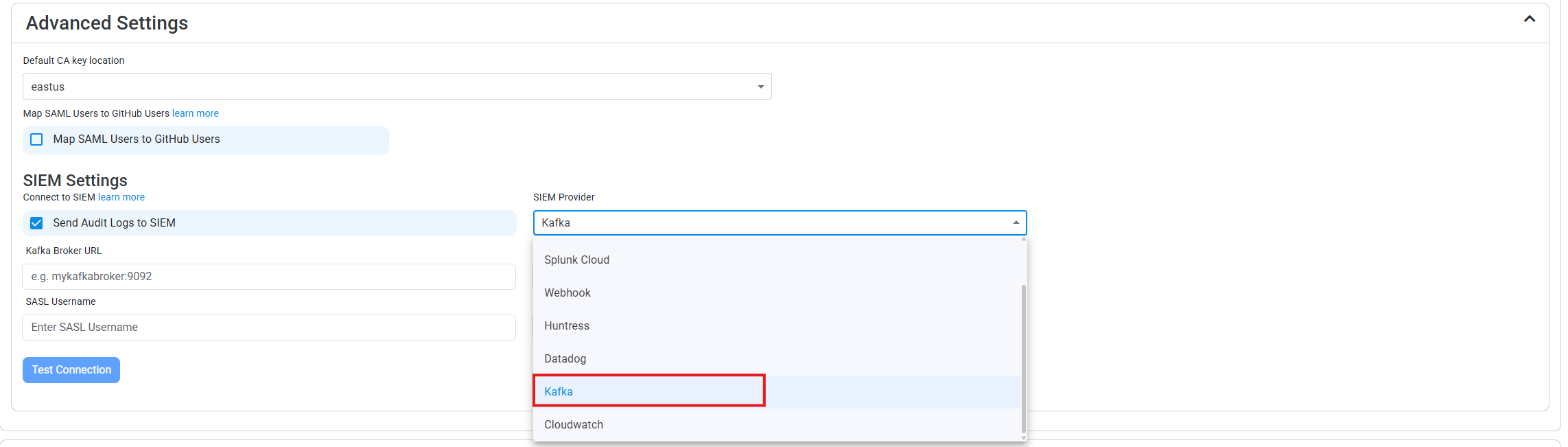 Set Kafka as the SIEM in EZSSH