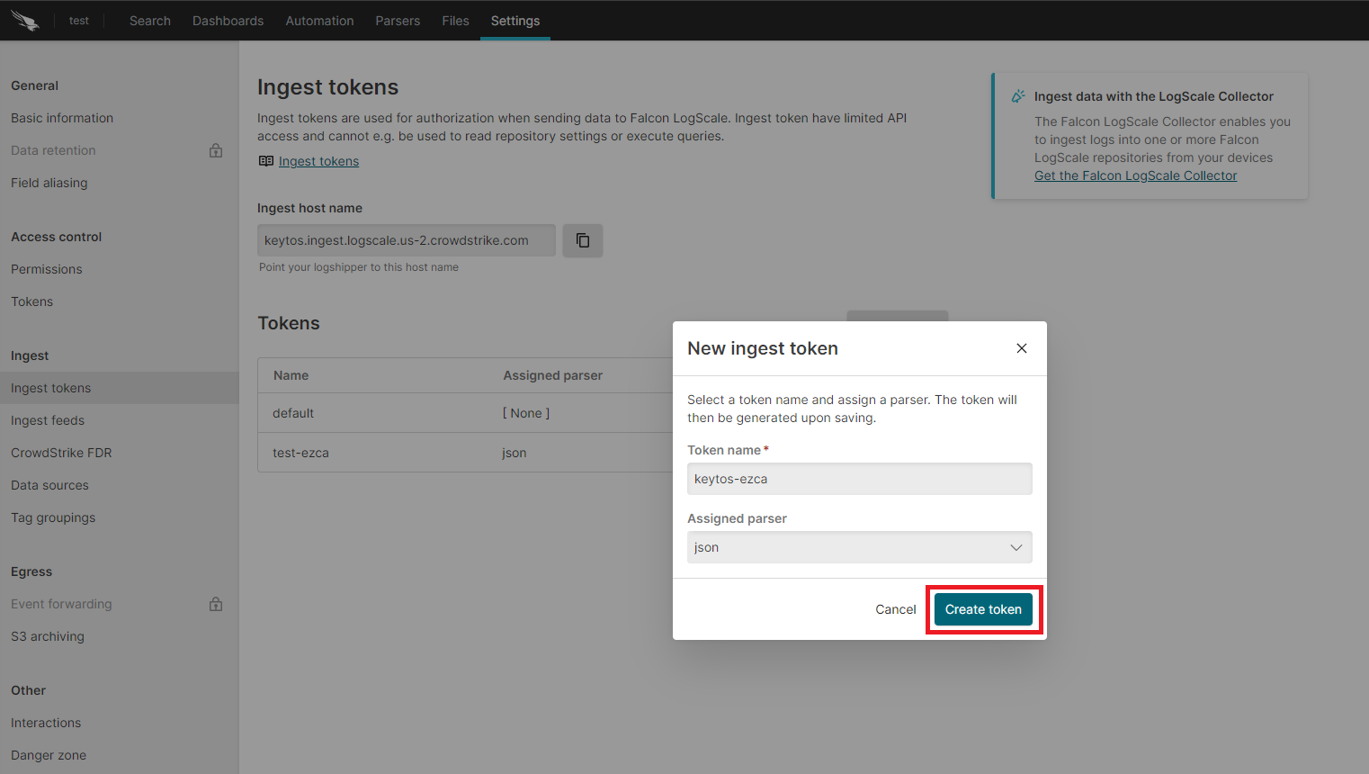 Create json parser in CrowdStrike Falcon LogScale