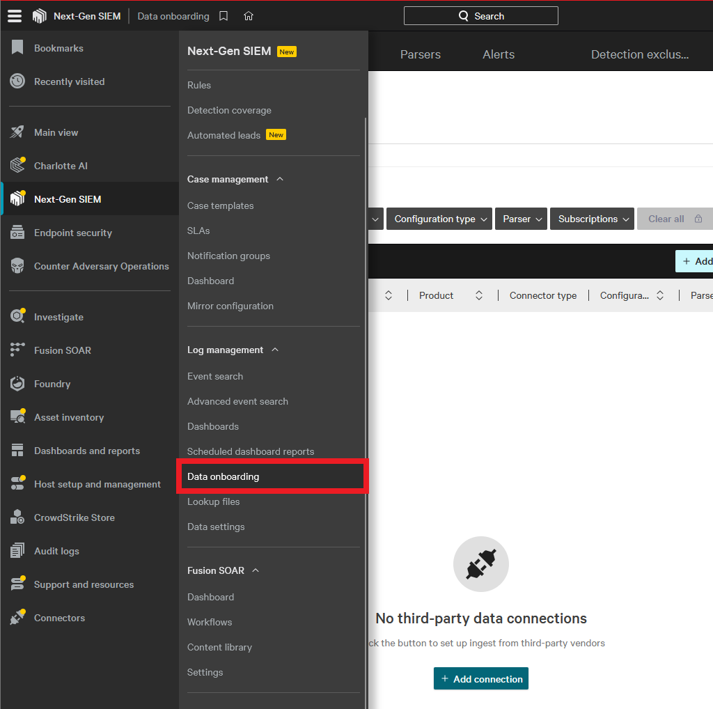 Navigate to Data Onboarding in Next-Gen SIEM