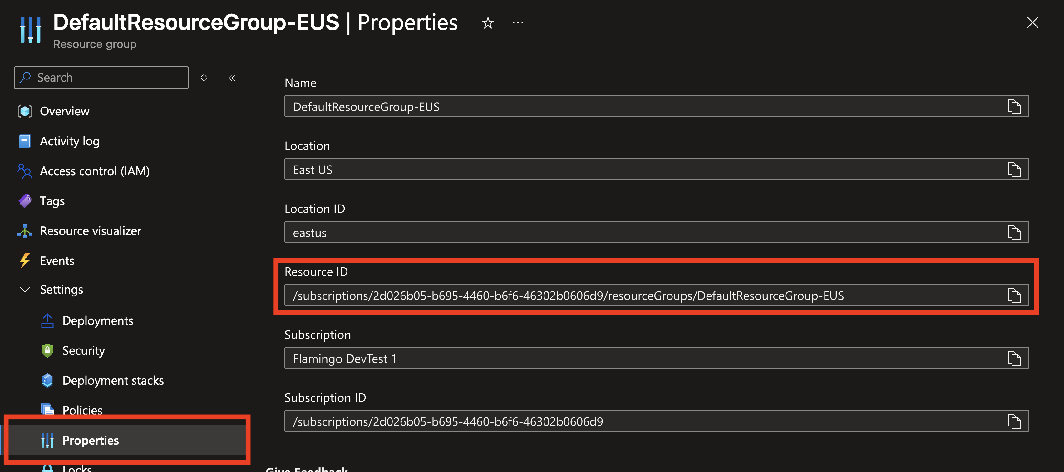 Copy Resource Group ID