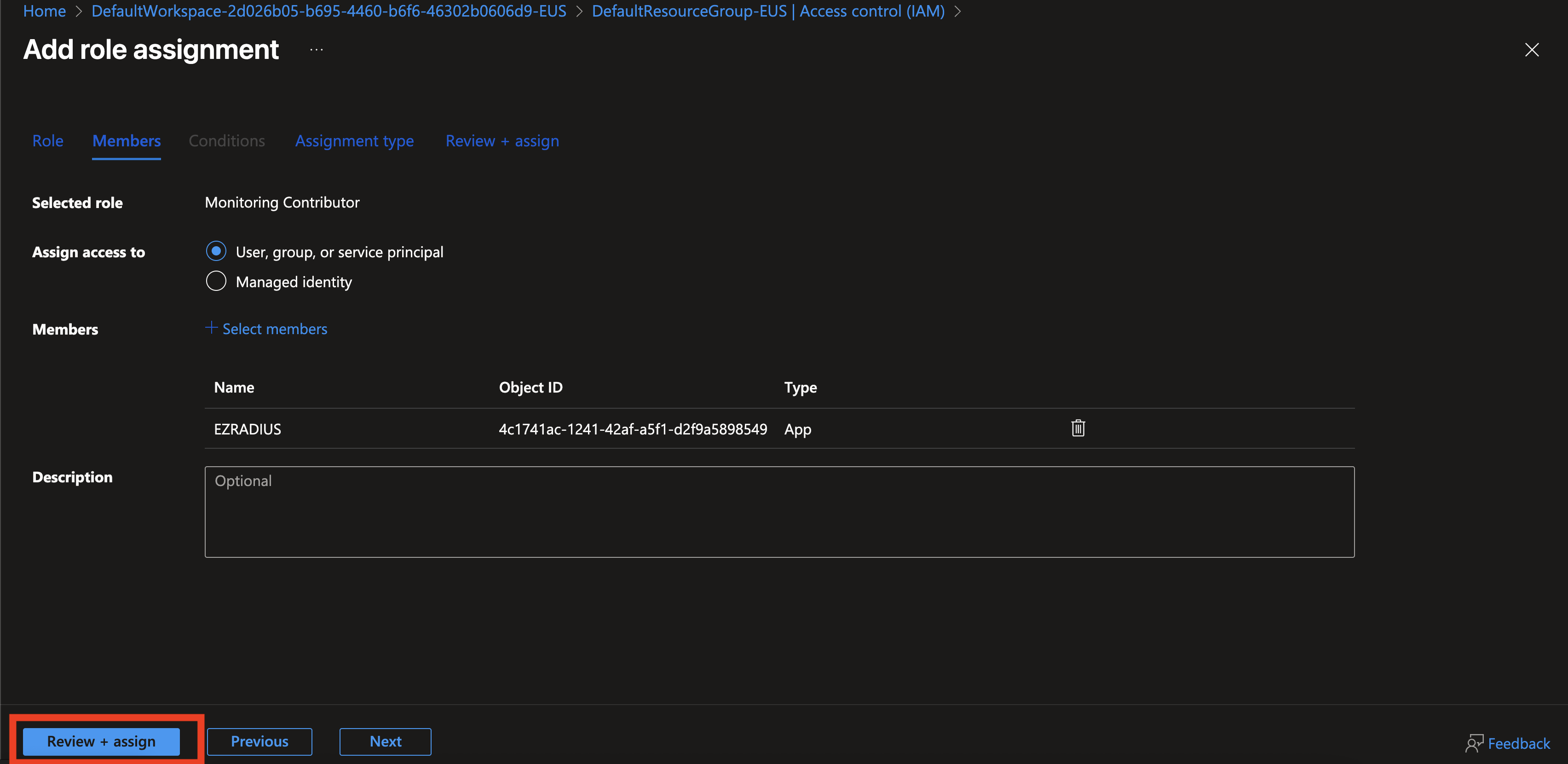 Click Review + Assign