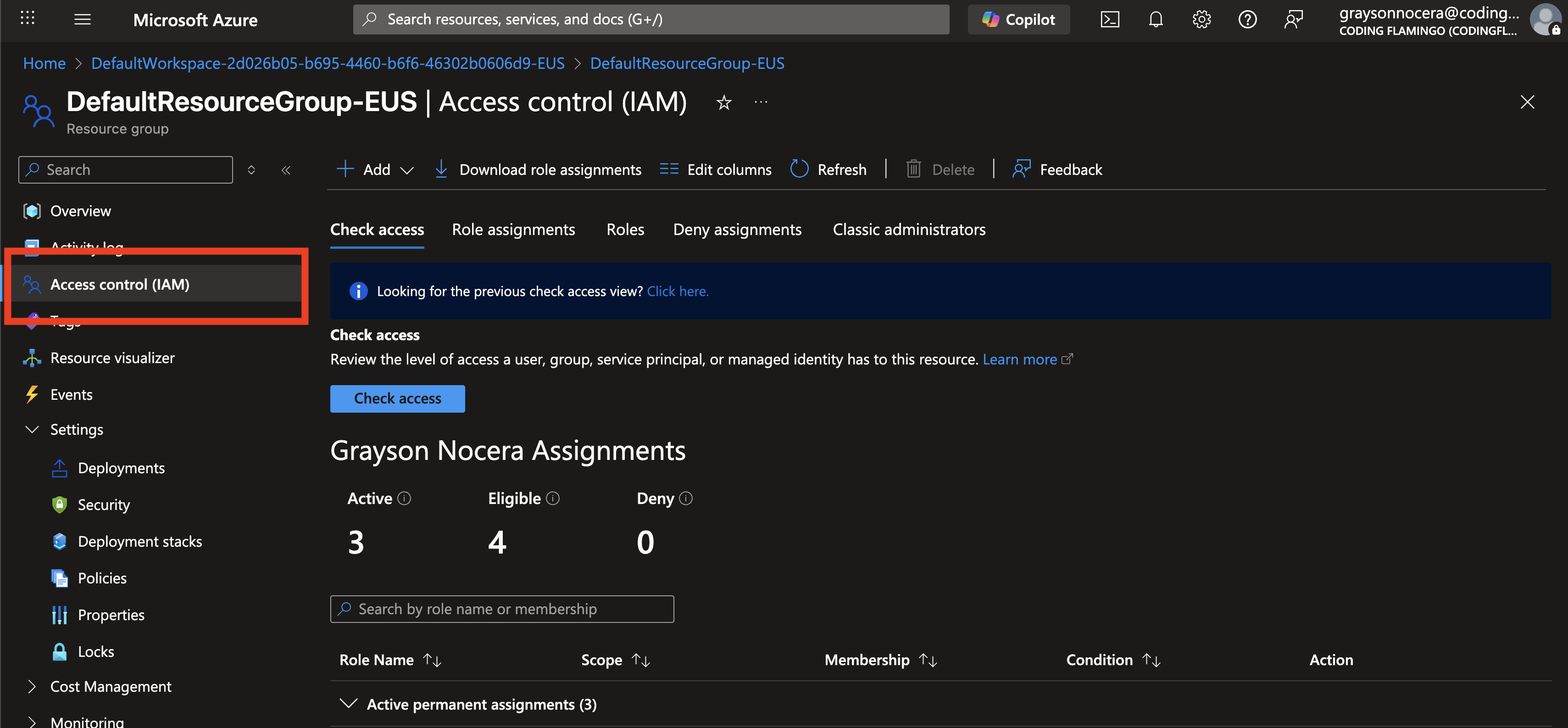 Select Access Control (IAM) in Resource Group