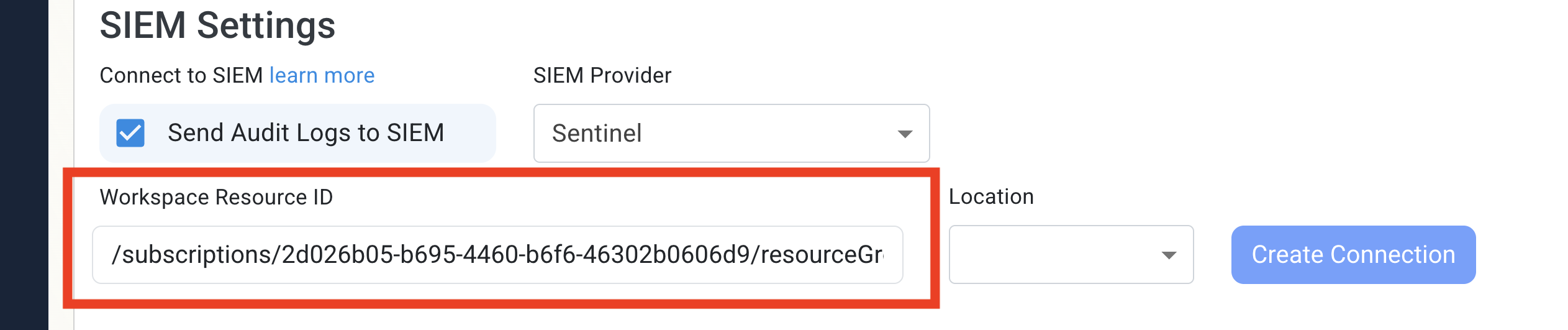 SIEM Settings Workspace Resource ID