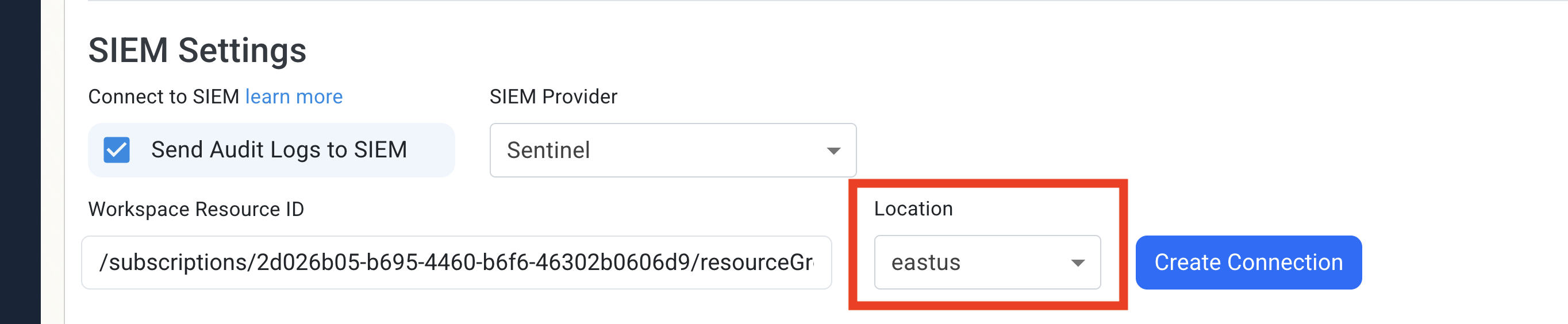 SIEM Settings Enter Location
