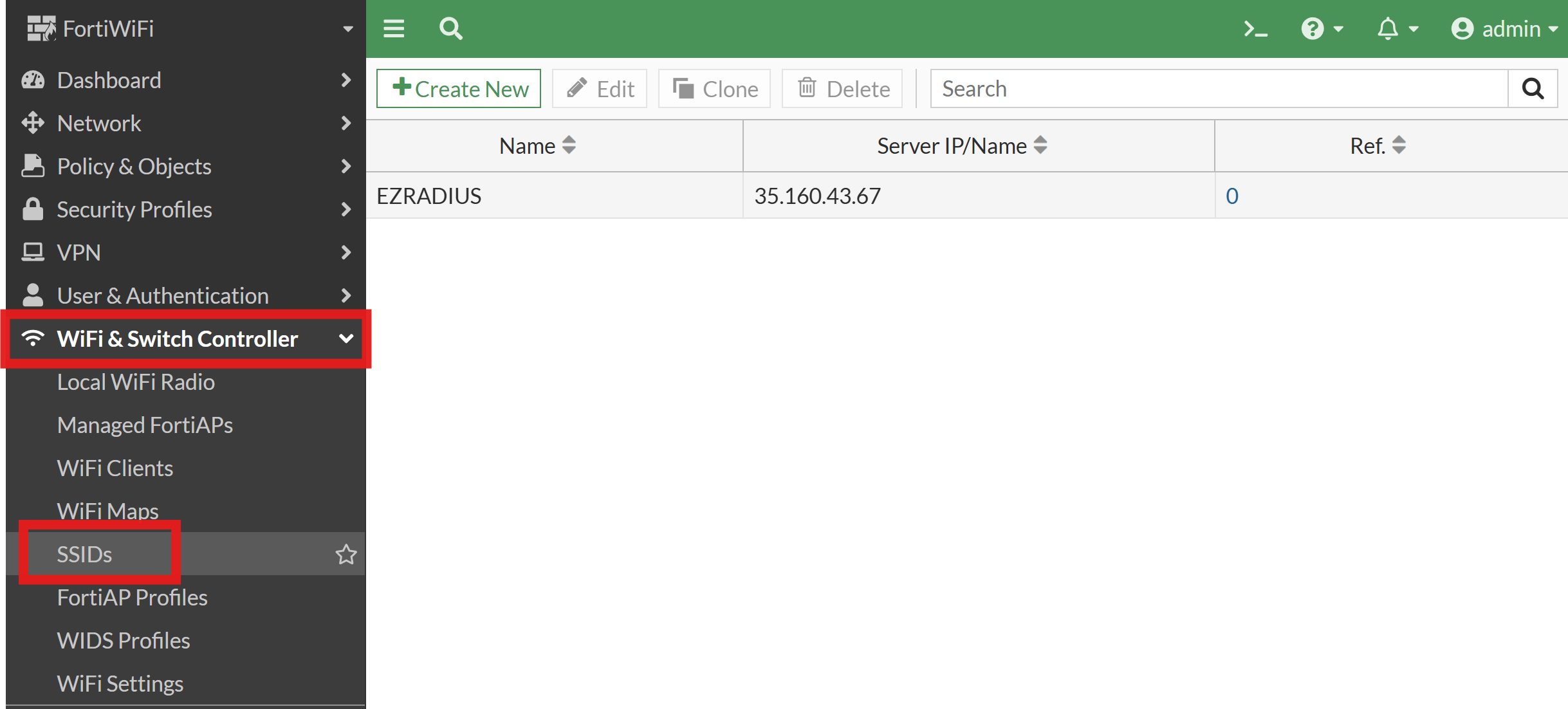 Fortinet Dashboard with SSIDs selected