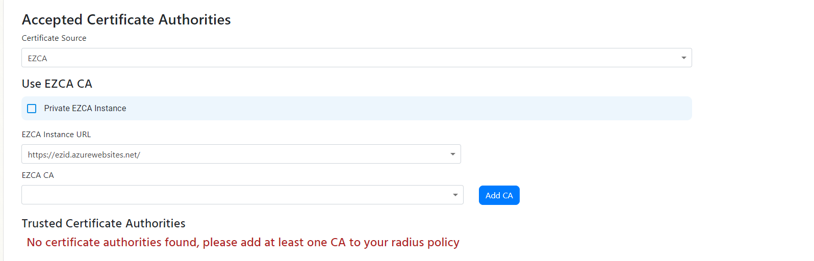 Keytos Shield Cloud RADIUS Network Policy add EZCA Cloud Certificate Authority CA