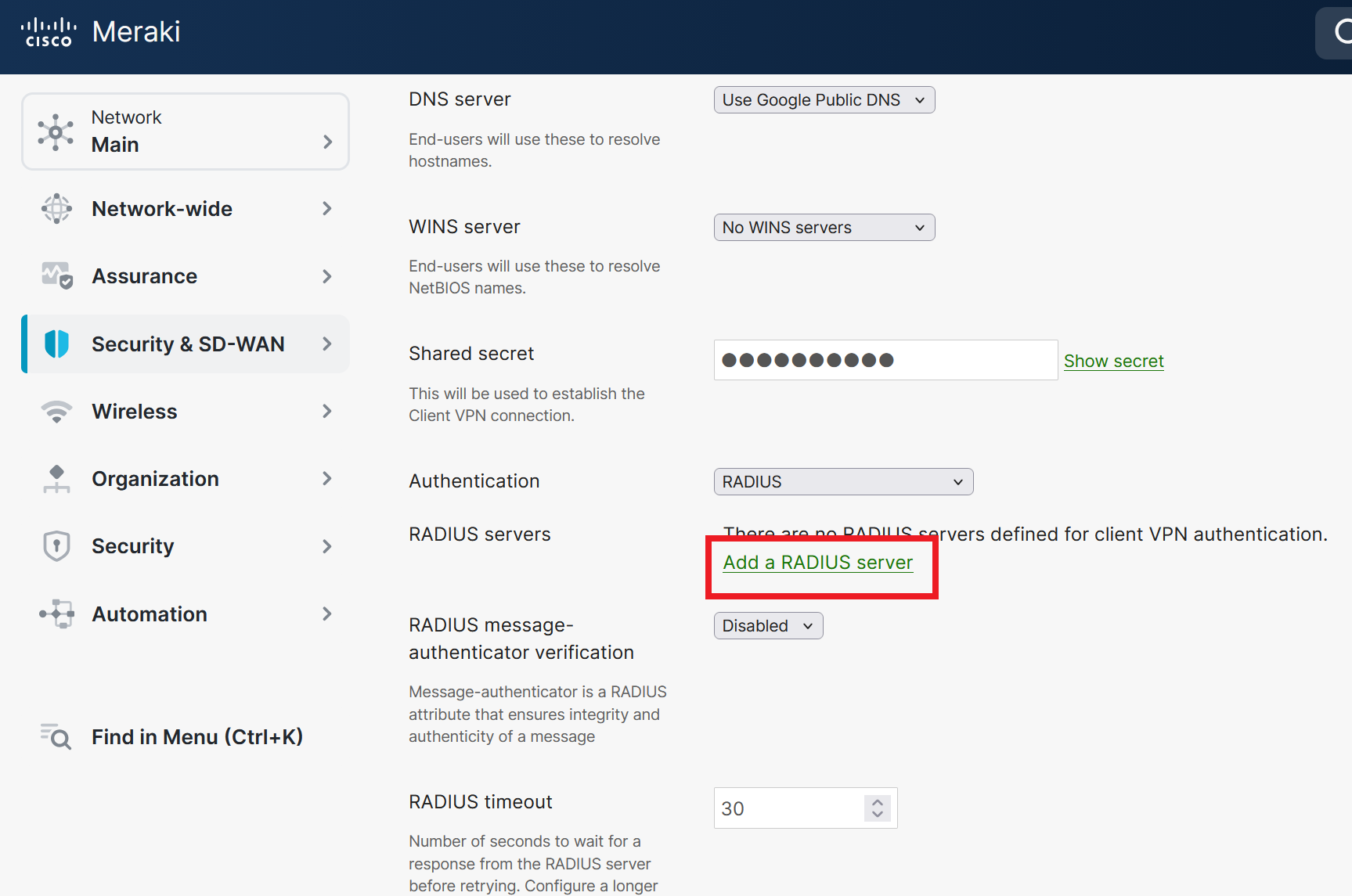 How To Enable Meraki Client VPN Settings