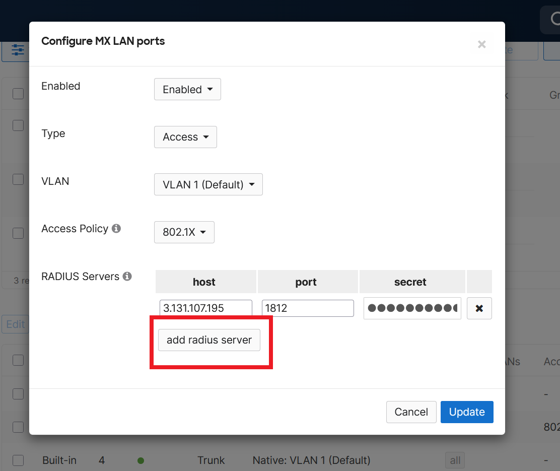 How to setup RADIUS authentication for specific wired port in Meraki network