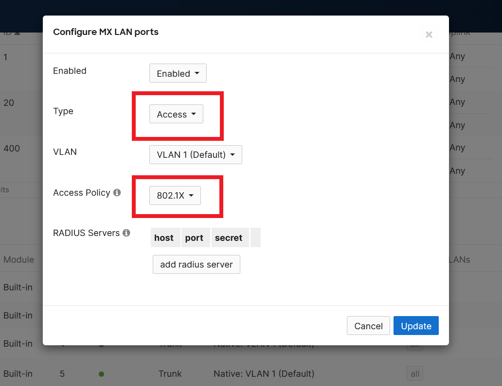 How to setup RADIUS authentication for specific port in Meraki network
