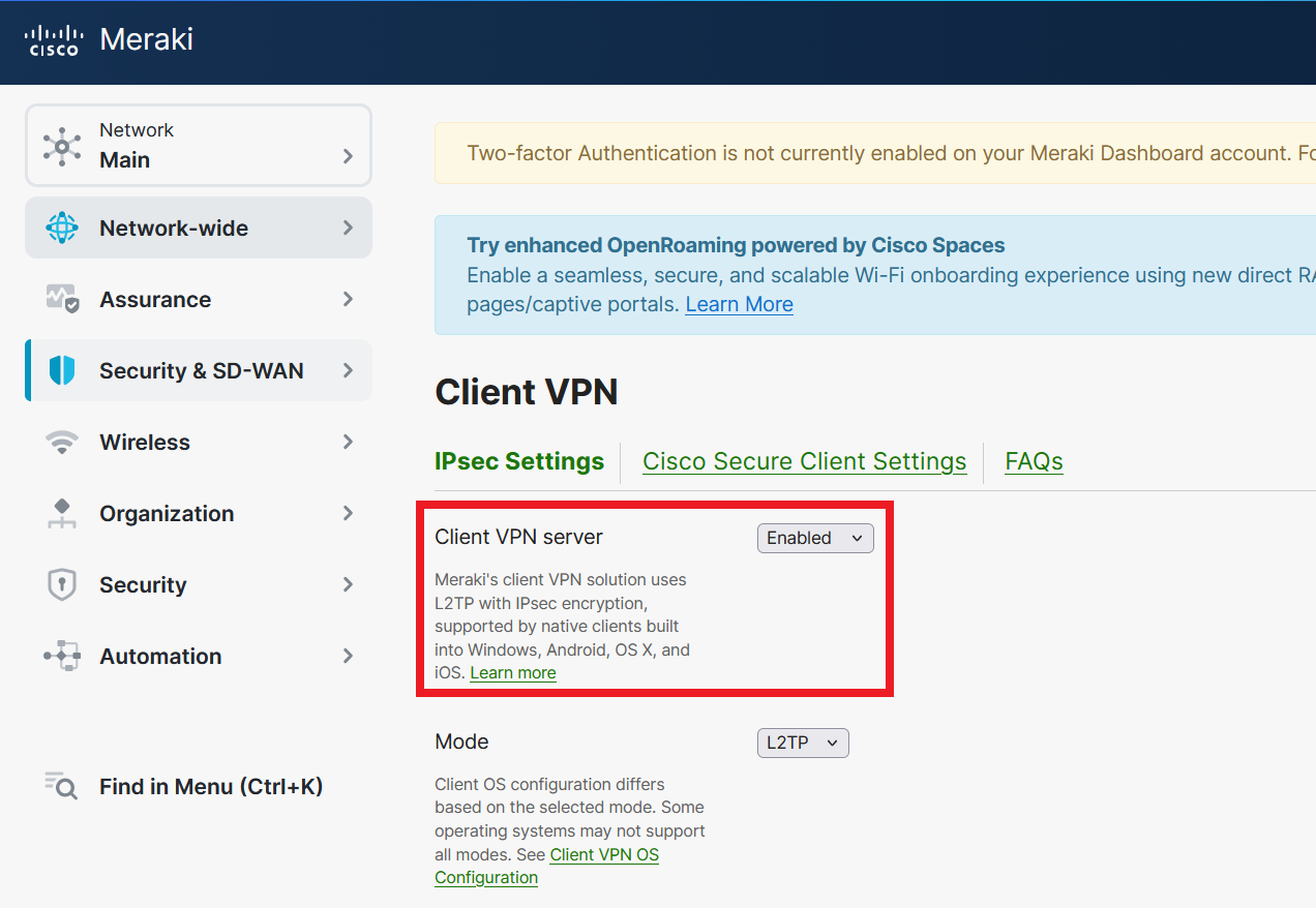 How To Enable Meraki Client VPN Settings