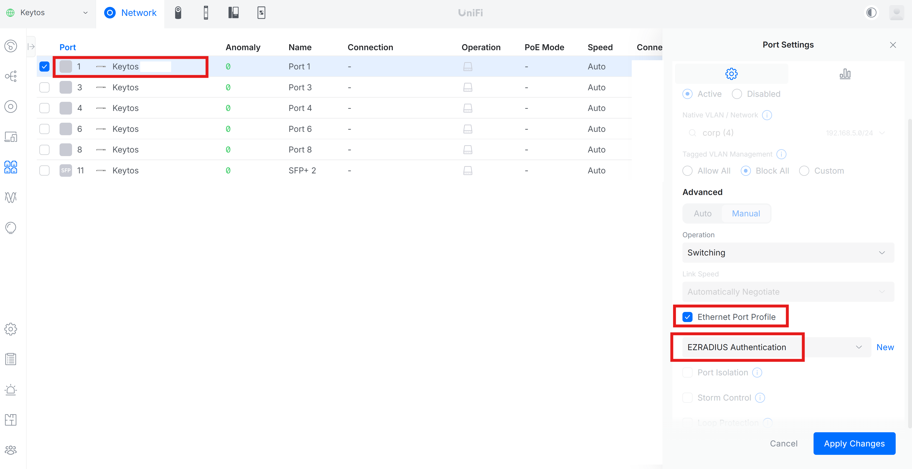 How to Assign Ethernet Port Profile to Switch Ports in Ubiquiti UniFi