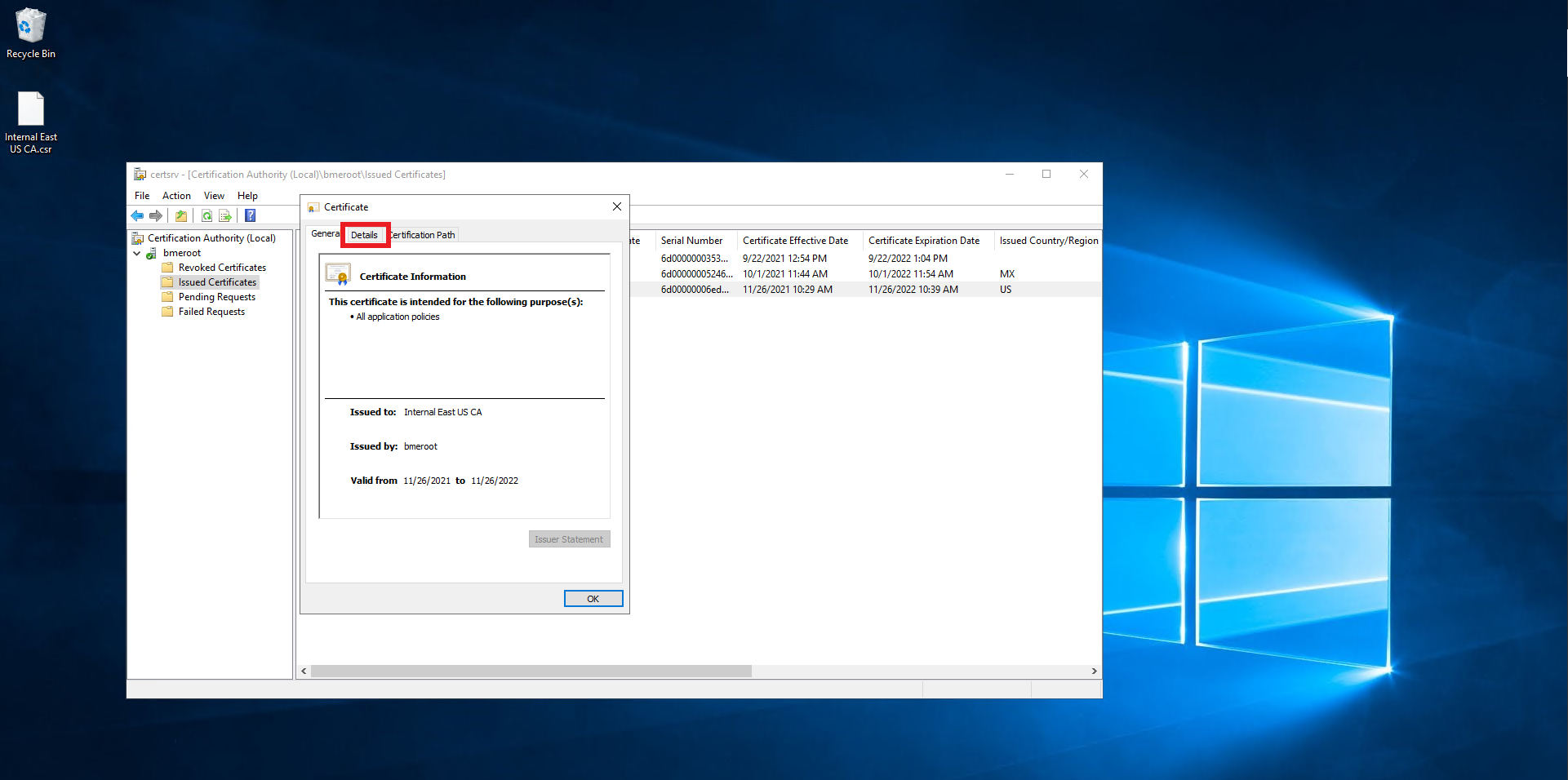 View Certificate Details in Windows