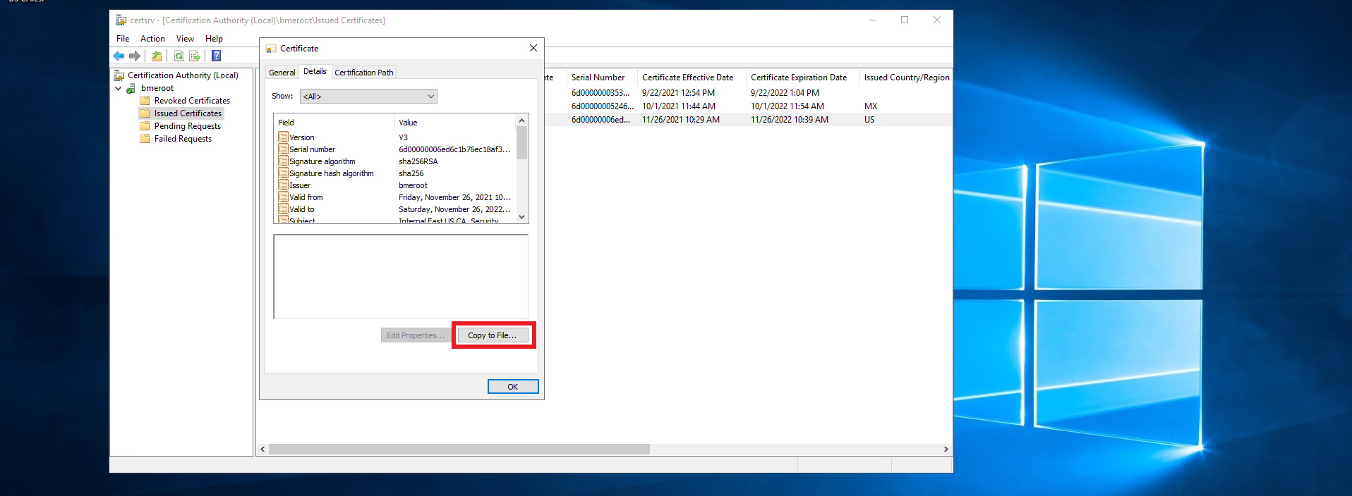 Copy Windows Certificate to File