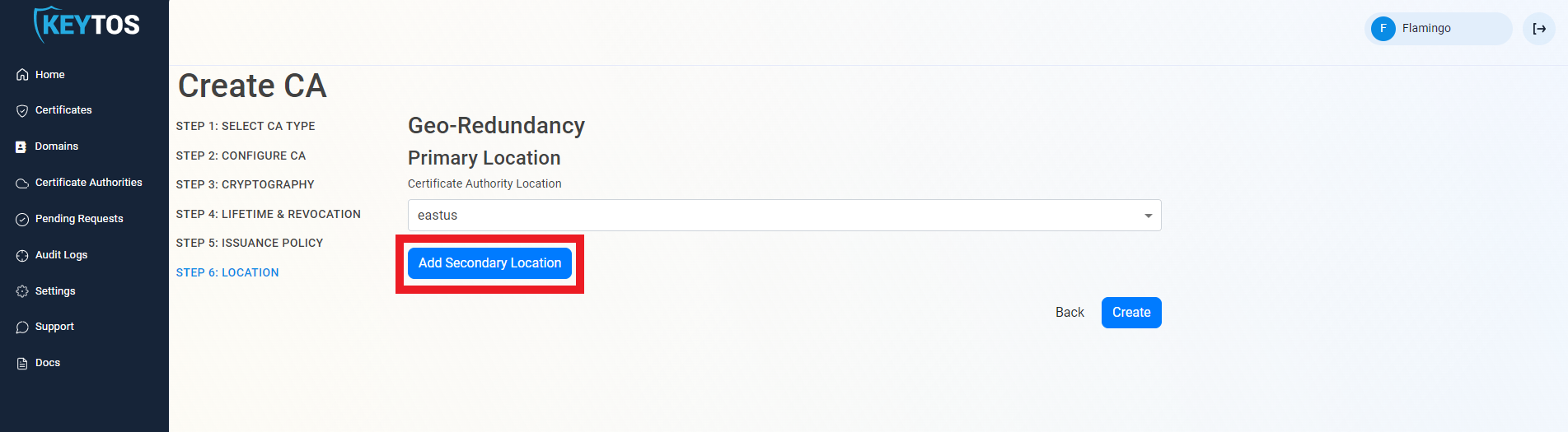 Create Secondary Location for Geo-Redundant PKI