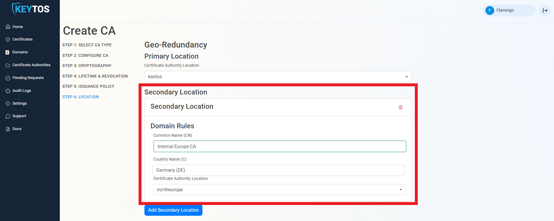 Add Secondary Location to Your CA