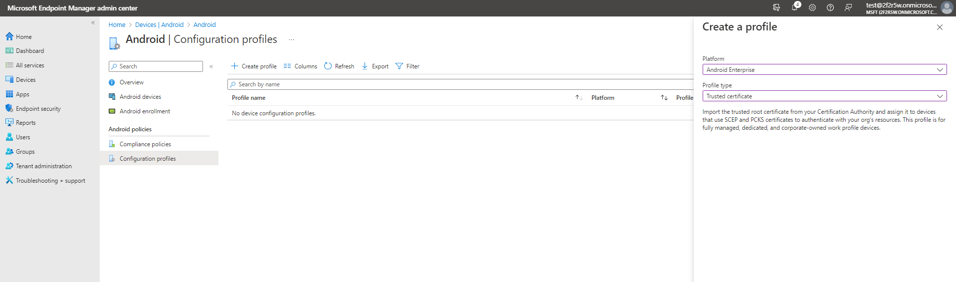 Create Android Trusted Certificate in Intune
