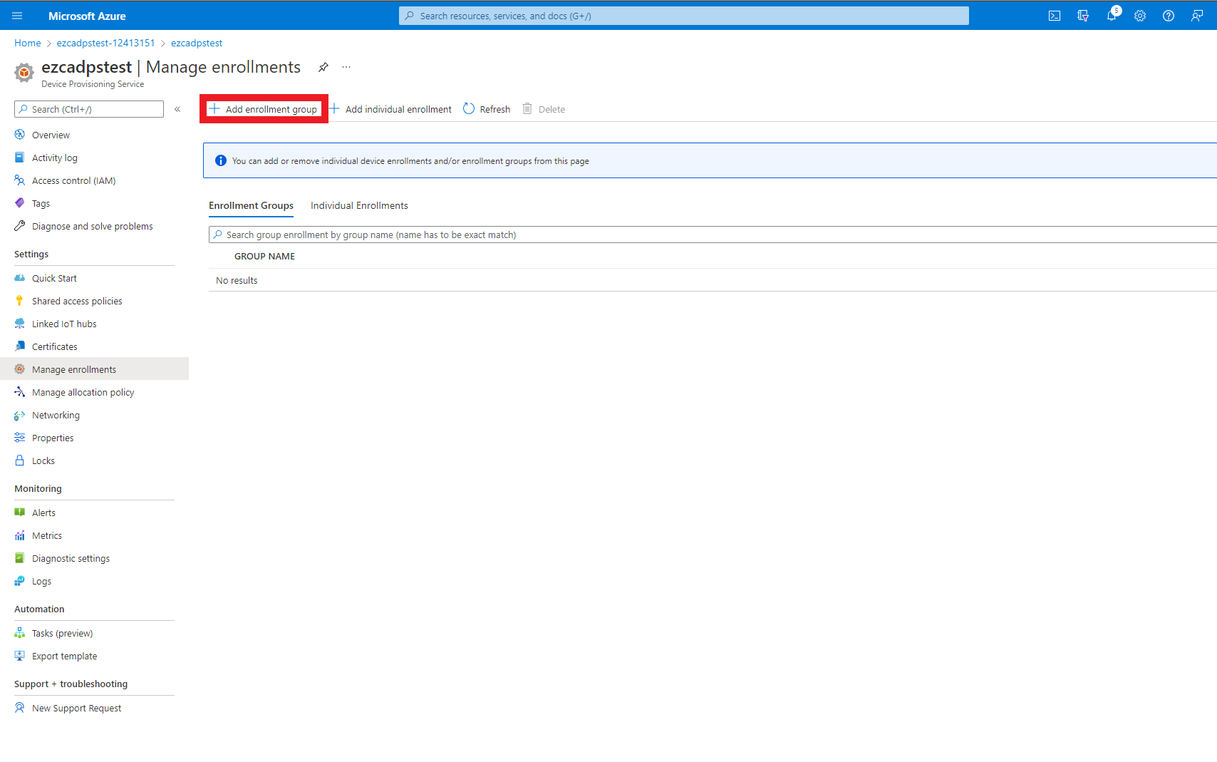 Add enrollment group to Azure Device Provisioning