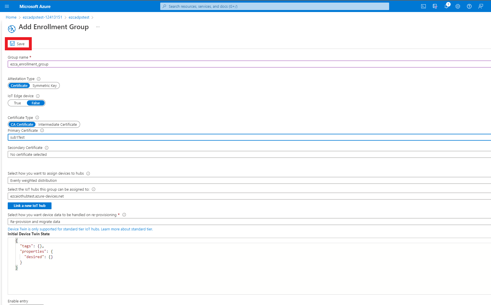 Create enrollment group for IoT Hub in Azure Device Provisioning