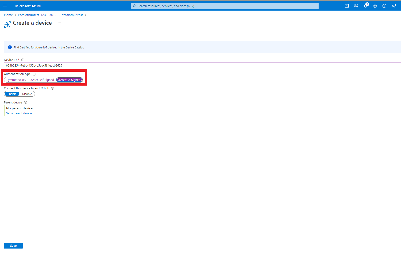 Add IoT Device to Azure with Certificate Authority Authentication