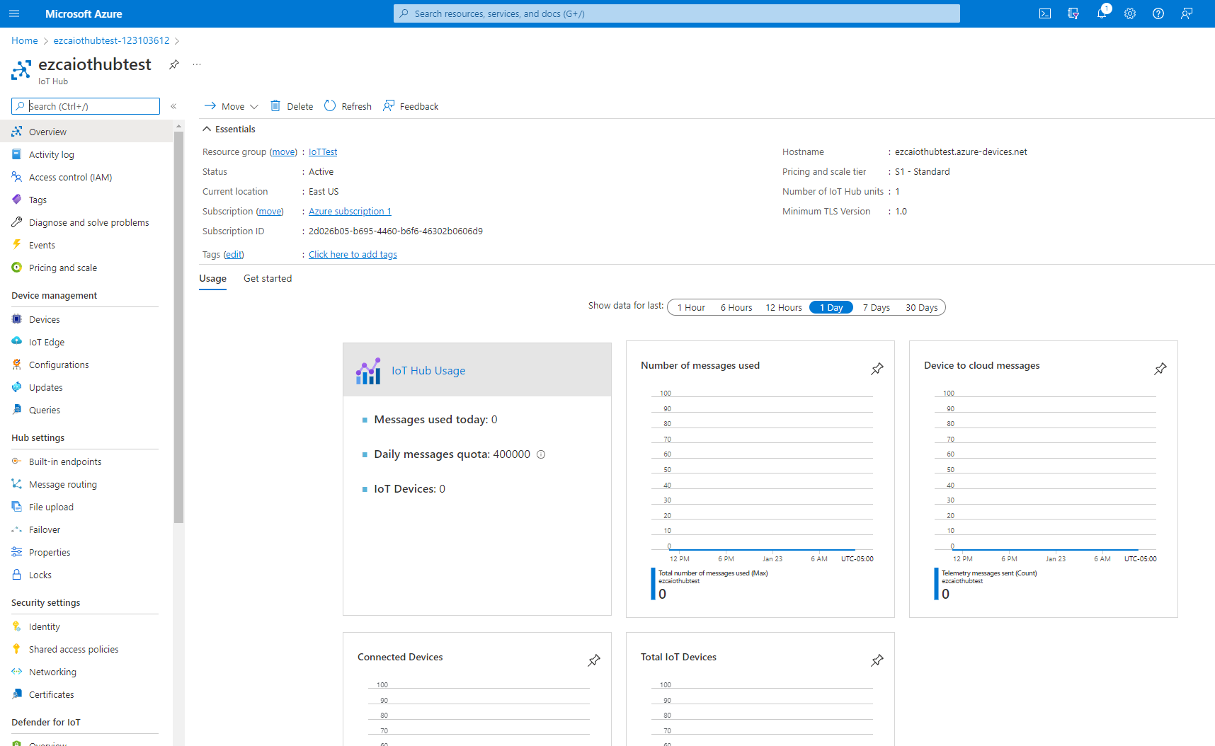 Azure IoT Hub Screenshot