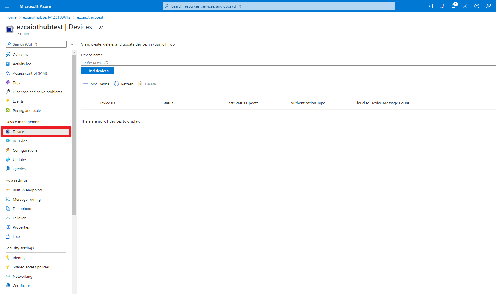 View Azure IoT Hub Devices