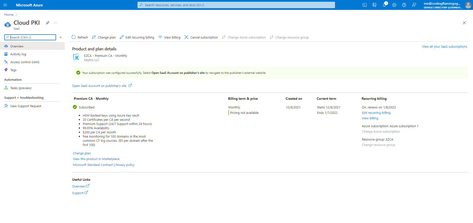 Manage your Azure PKI Subscription