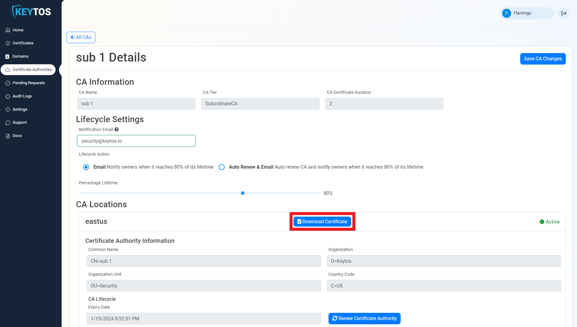 Download CA Certificate in Azure PKI