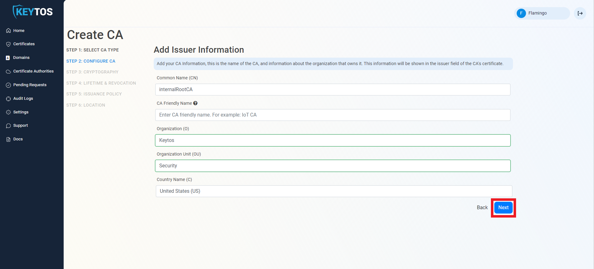 CA Details - create cloud based SCEP PKI