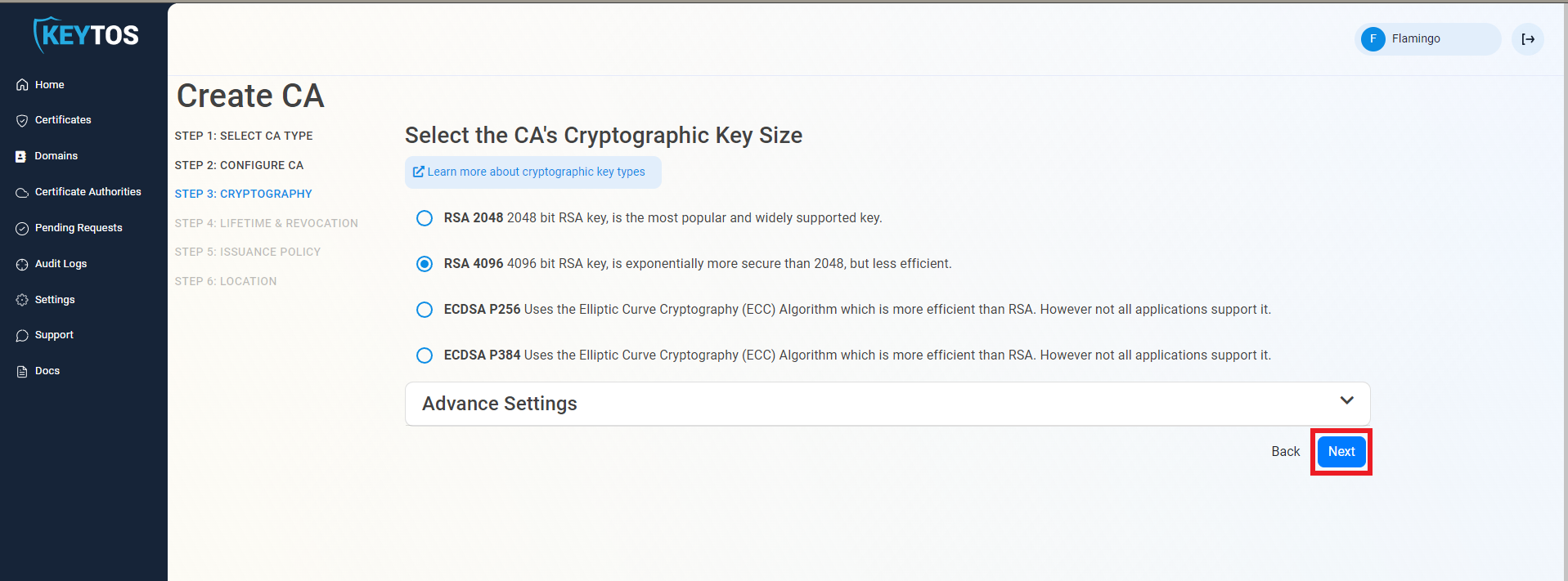 Set Certificate Authority Cryptographic Details