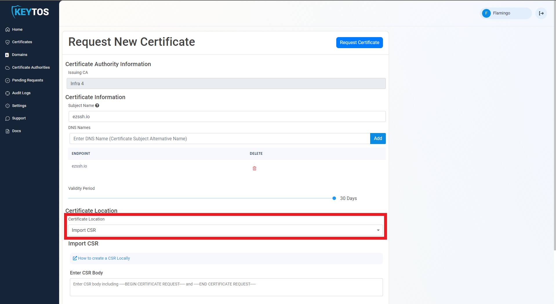 how to create CSR for EZCA