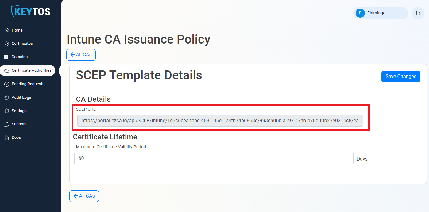 Get the Intune CA SCEP URL from EZCA