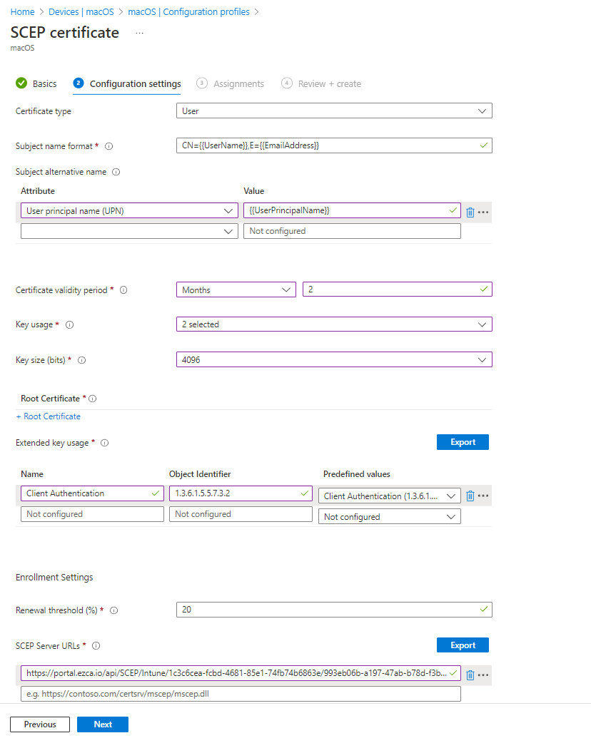 Create Mac SCEP User Certificate Profile in Intune