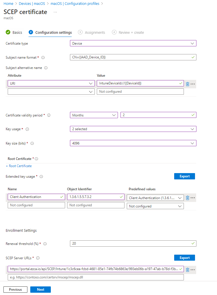 Create Mac SCEP Device Certificate Profile in Intune