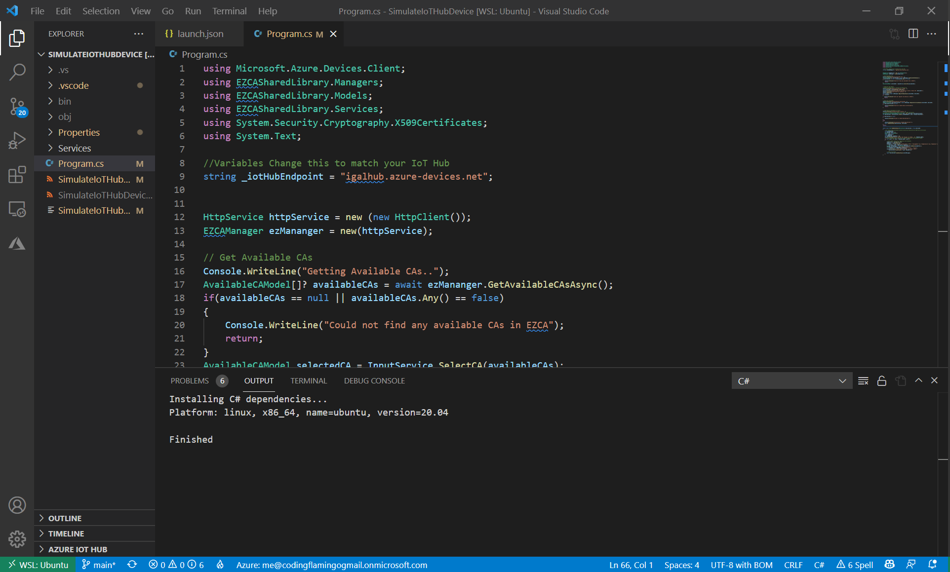 Simulate IoT Device Code to Connect to Azure IoT Hub in VSCode