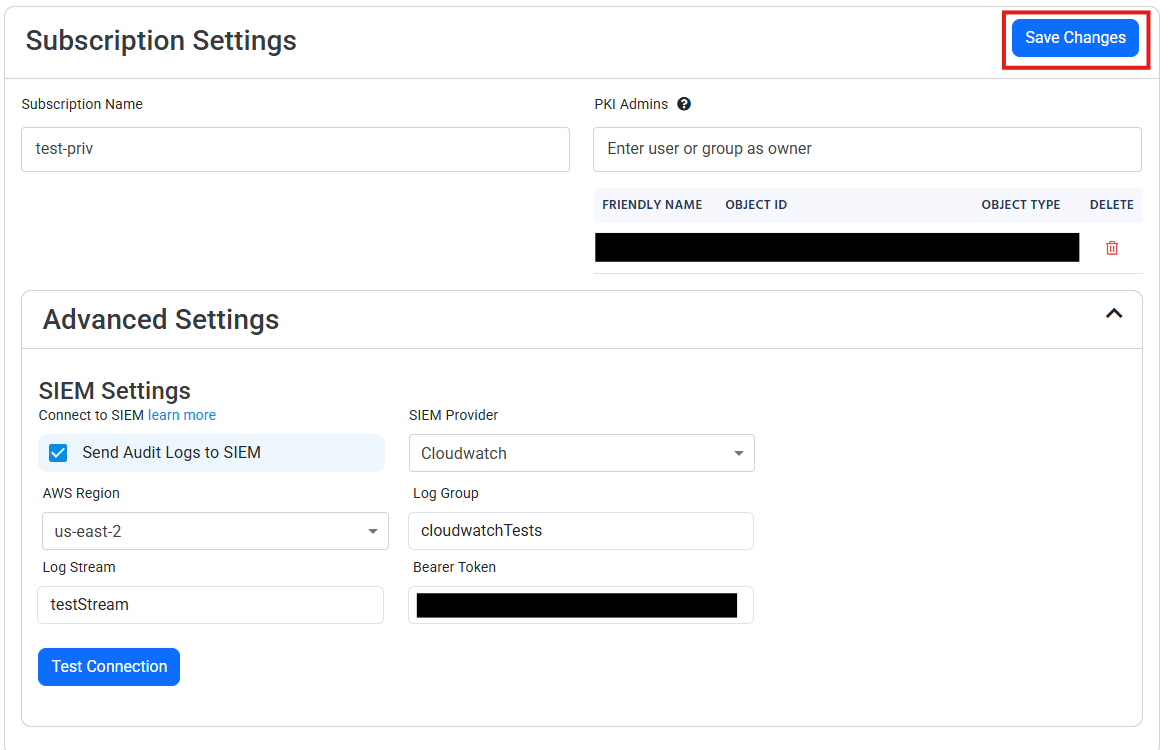 EZCA Settings Save Changes