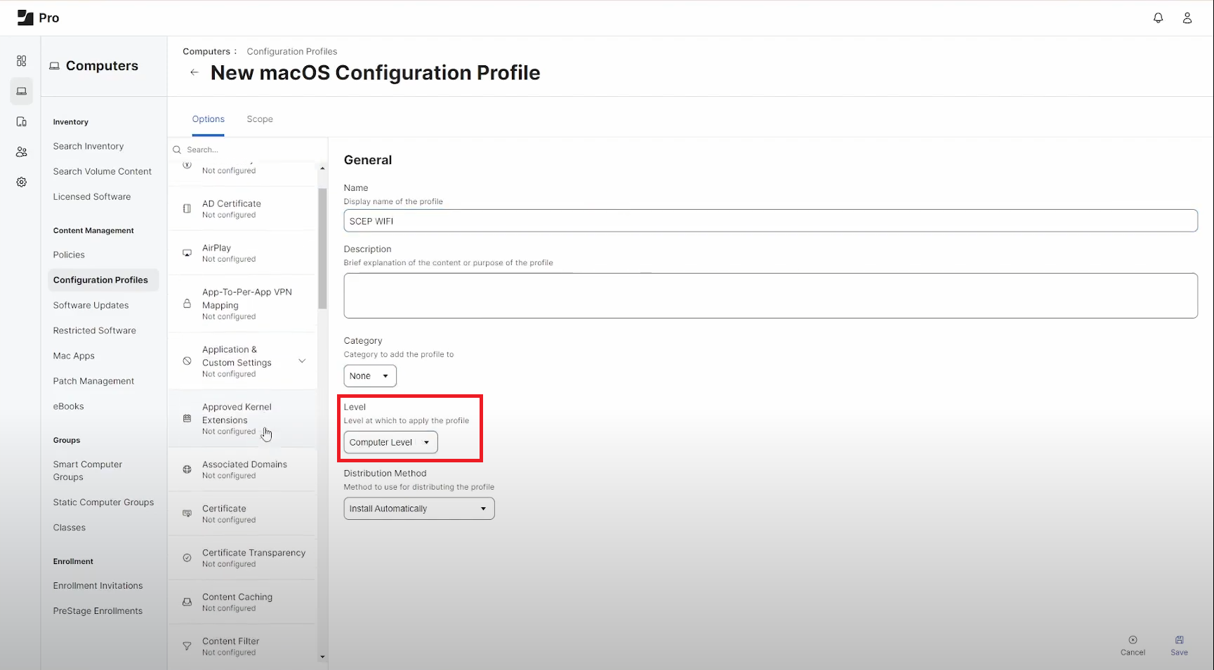 JAMF Pro Configuration Profiles for cloud Certificate Authority and SCEP