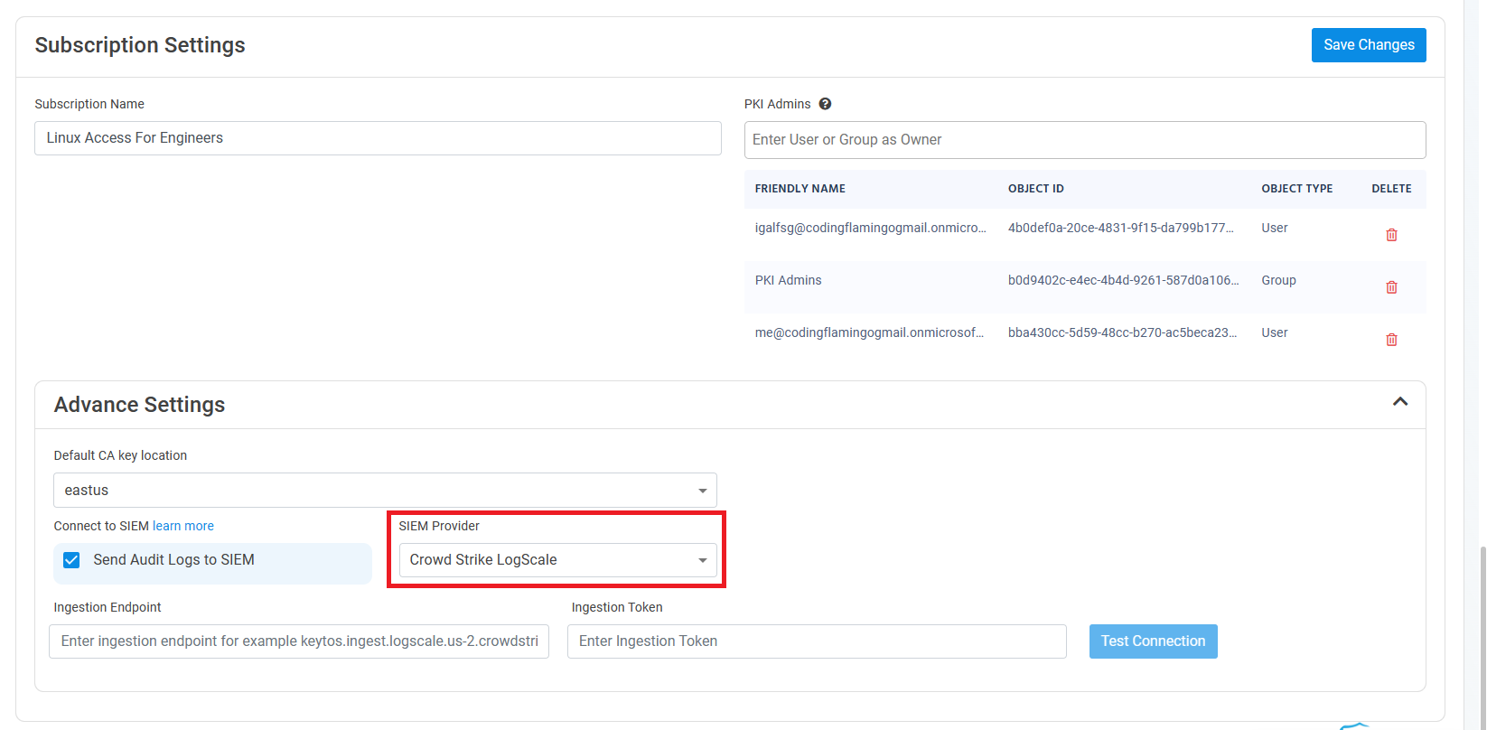 Set CrowdStrike Falcon LogScale as the SIEM in EZCA