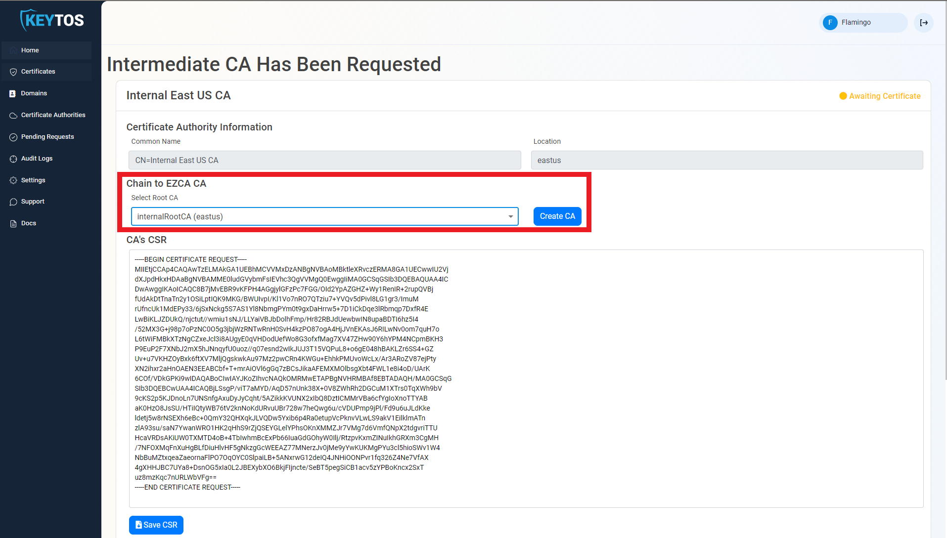 Chain to Existing Root CA Created