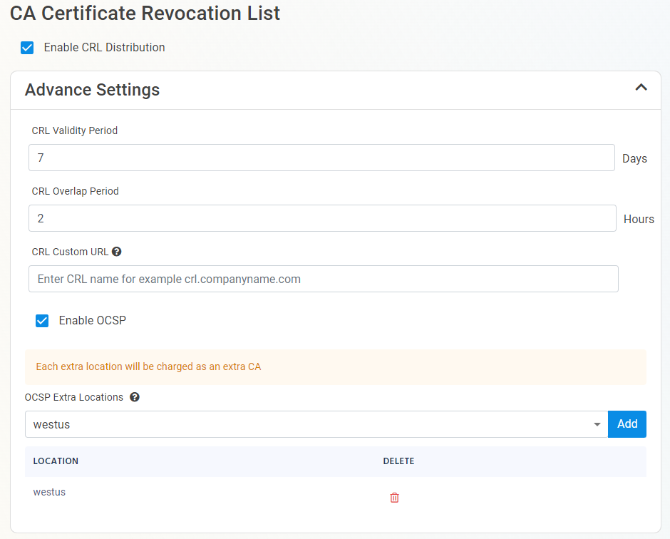 Enable OCSP secondary location