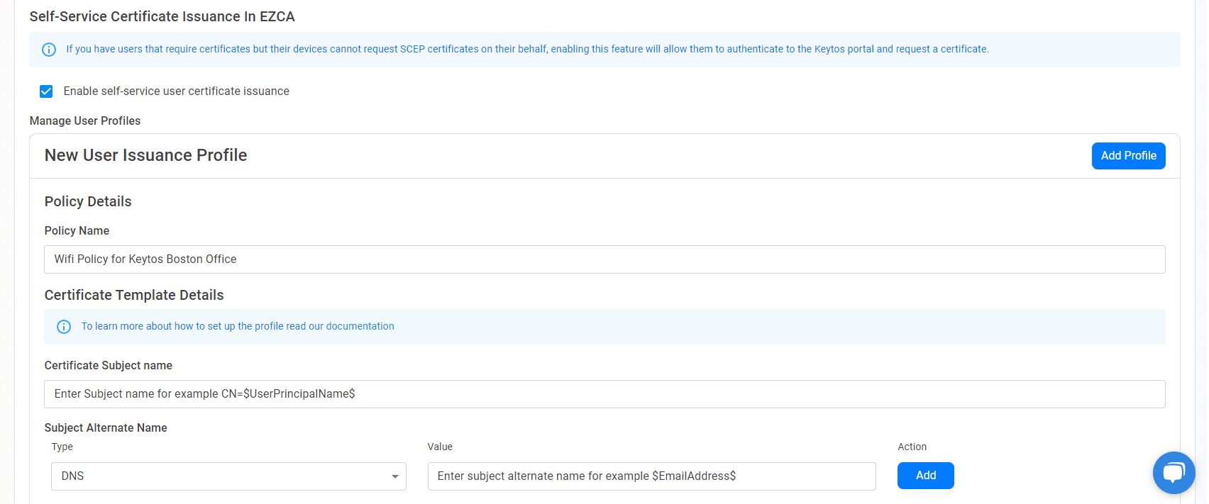 Enable self-service user certificate issuance