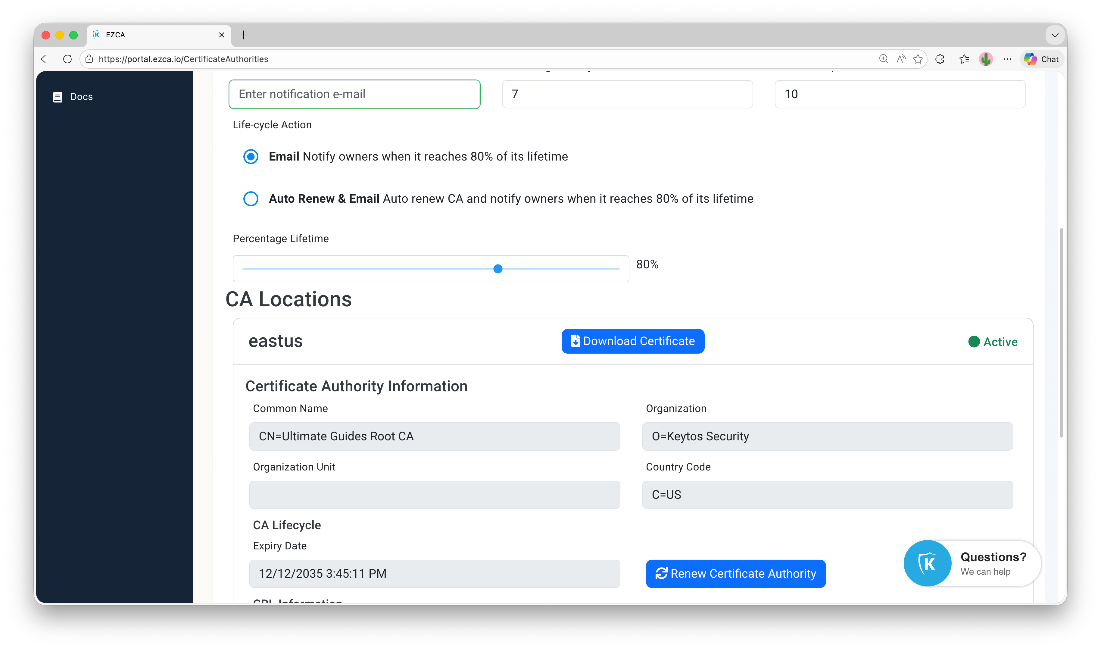 Download Root Certificate in EZCA on macOS
