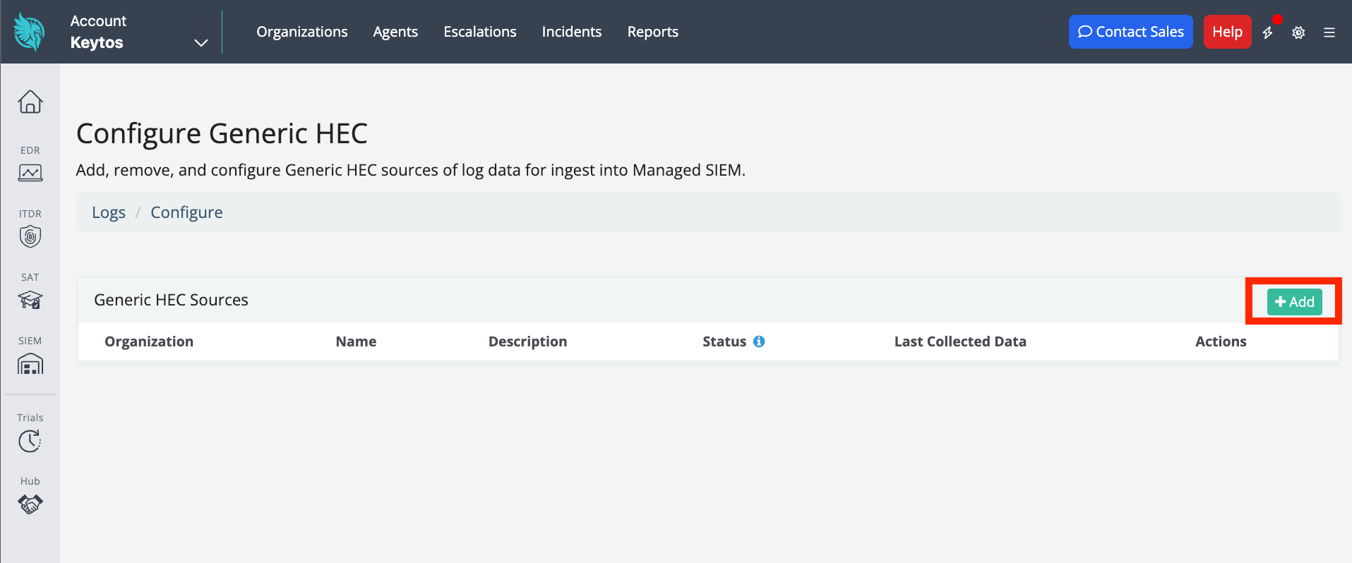 Huntress Configure Generic HEC Add HEC